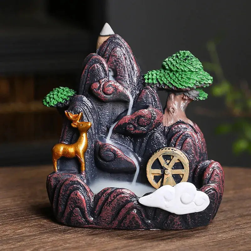 Resin Cascade Backflow Incense Burner With Mountain Waterfall Design For Home Decor And Meditation Gift