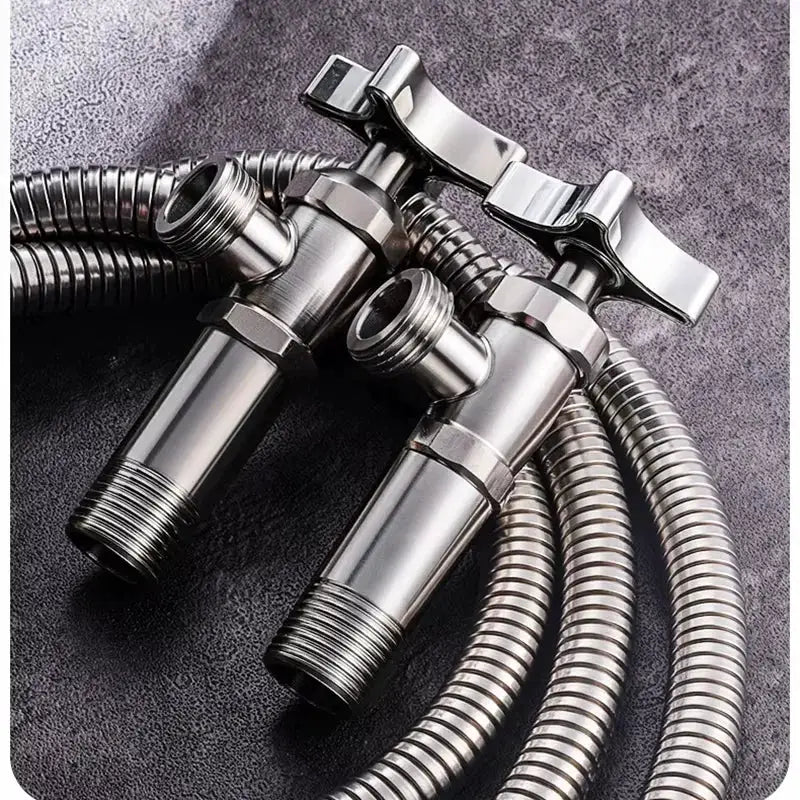Stainless steel triangle valve faucet adapters set (2-pack) with flexible hoses, Simples Market