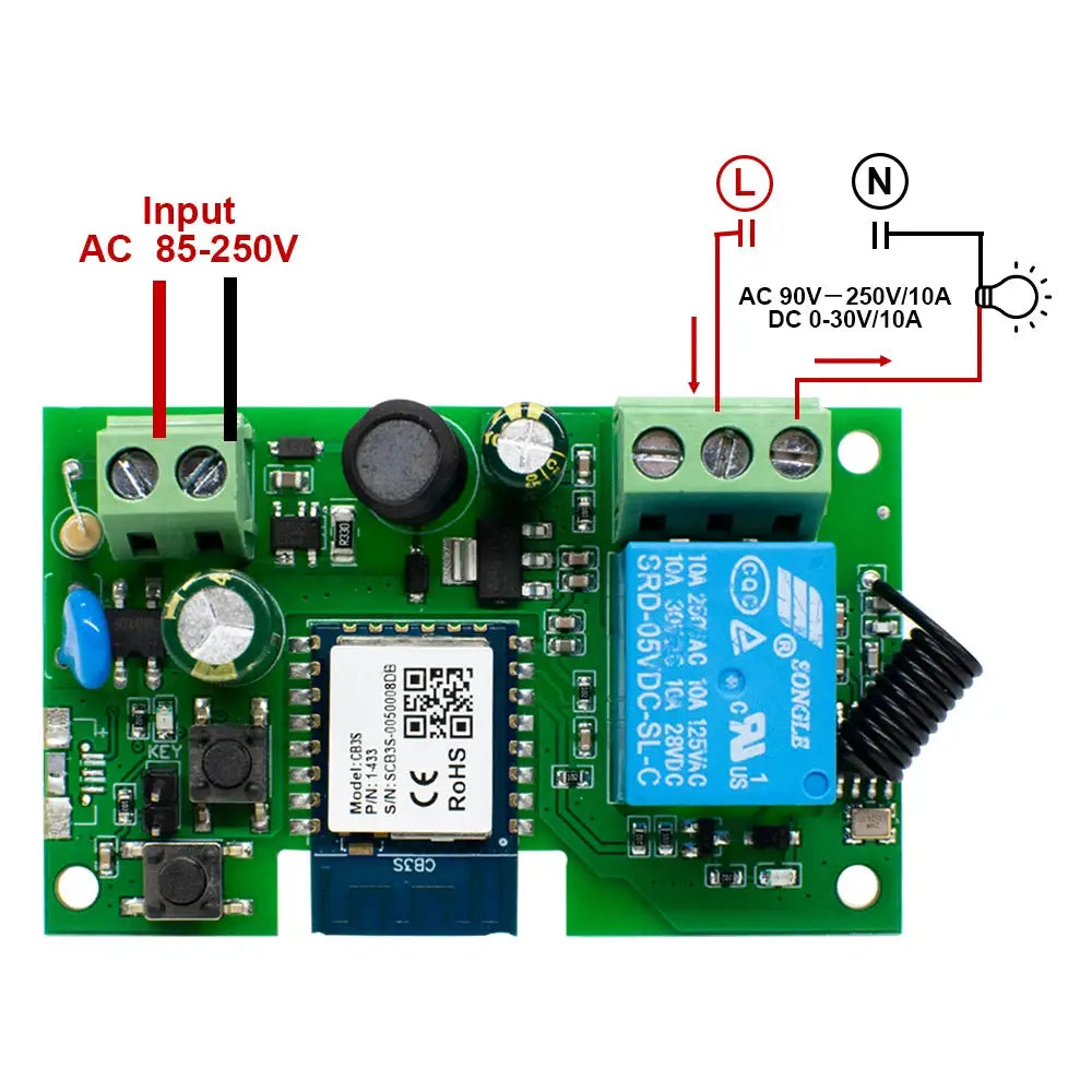 Simples Market WIFI Smart Garage Gate controller: DC12-24V/AC220V relay module with RF433 remote on green PCB