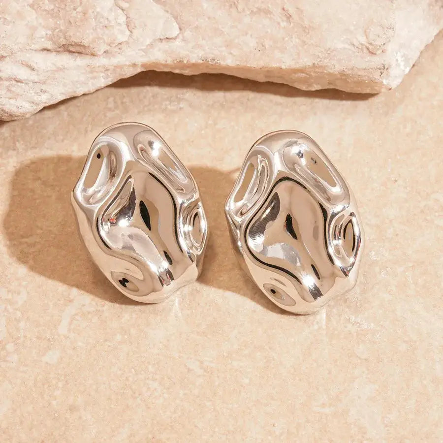 Silver-tone irregular oval acrylic stud earrings, unisex geometric jewelry by Simples Market