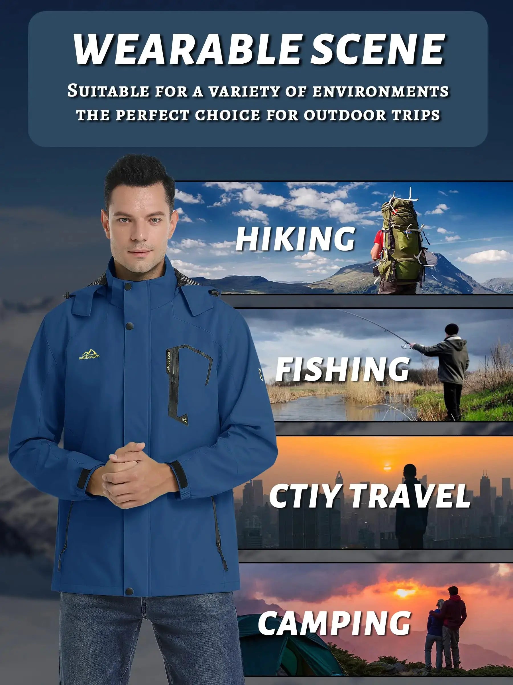 TACVASEN blue men's lightweight waterproof rain jacket with mesh lining, Simples Market