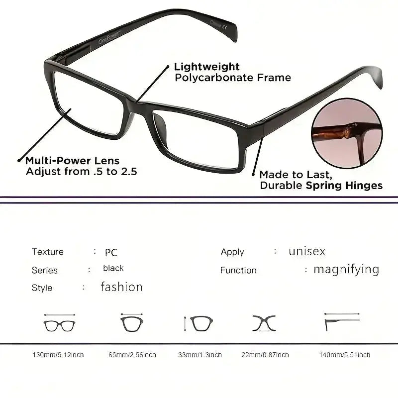OptiFlex Auto Adjusting Multifocal Reading Glasses Unisex Square Bifocal Readers For Men And Women Comfort
