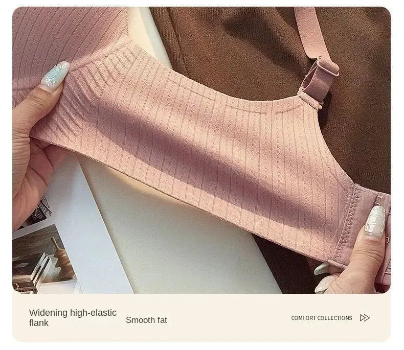 Pink ribbed push-up bra with 6cm padding, adjustable straps, no steel ring