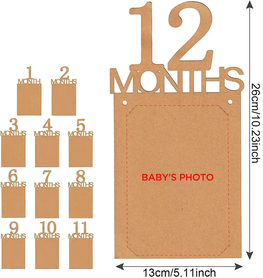 Baby First Birthday Banner Growth Record 1-12 Months Kraft Paper Photo Props For Baby Boy Or Girl Party Decoration