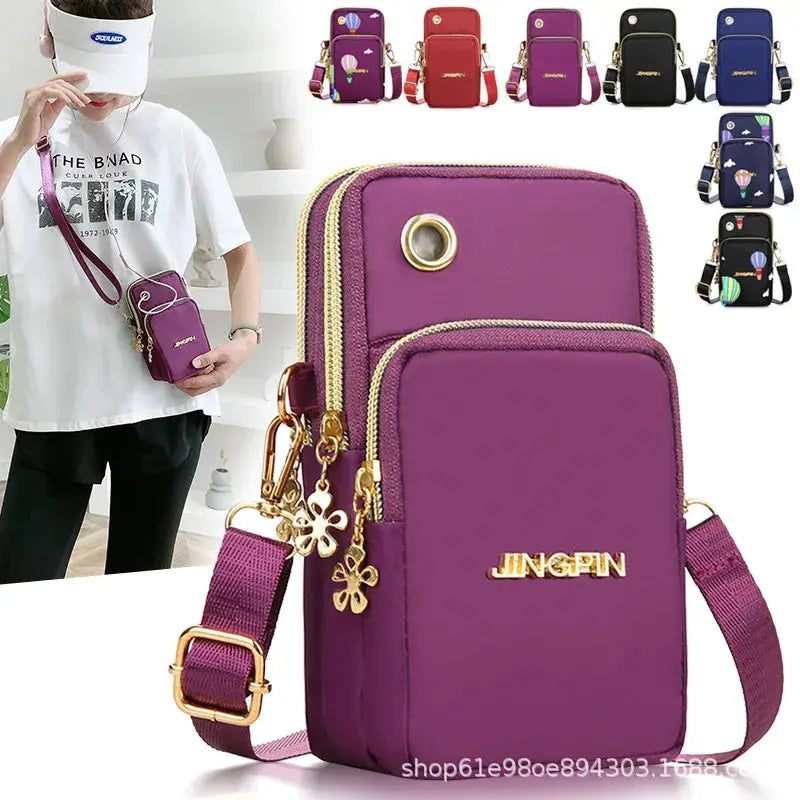Crossbody mini bag, purple with gold hardware and adjustable strap by JINGPIN, color variants