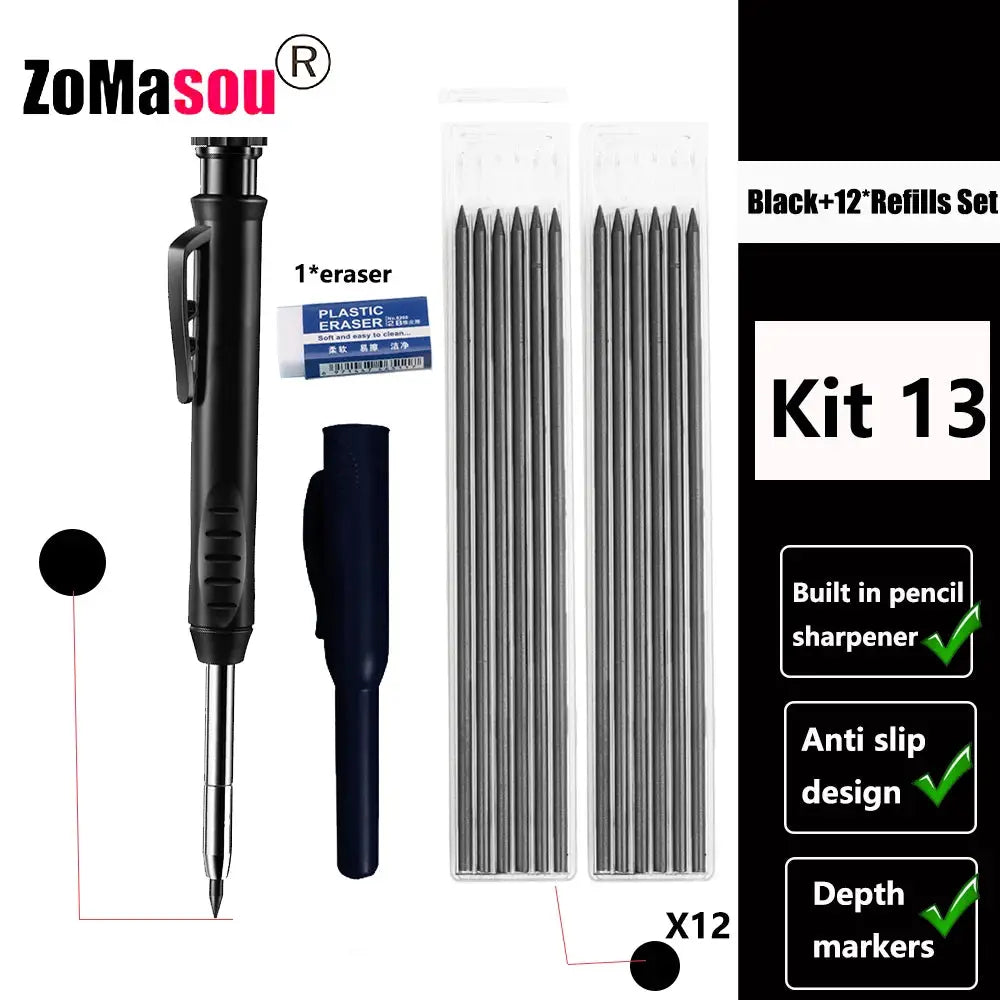 Simples Market black carpenter mechanical pencil with long head and 12 depth marker refills