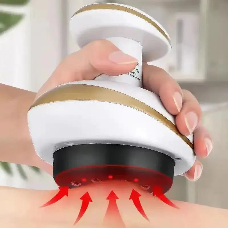 Simples Market electric cupping massager with white body, gold trim and heating suction cup for back, neck and arms