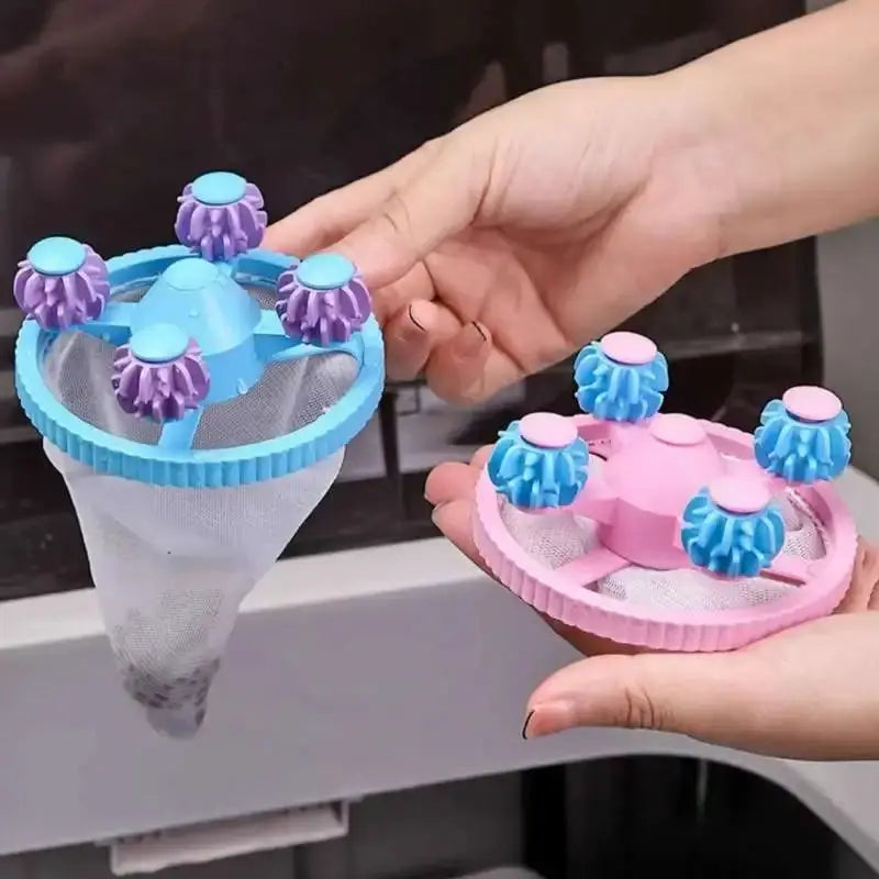 Washing machine filter bag set; reusable mesh lint catcher balls in blue and pink, 2-pack by Simples Market
