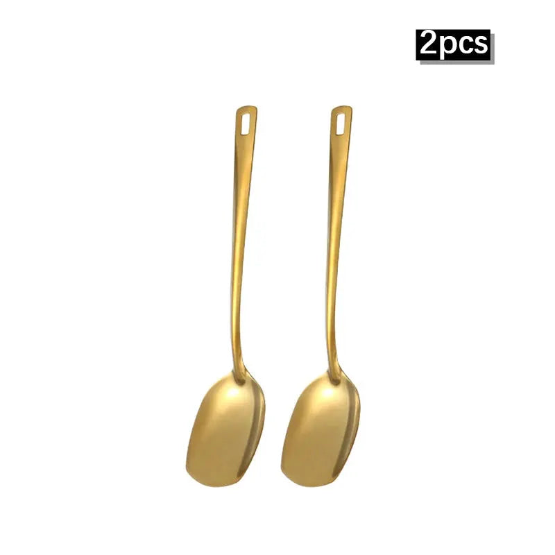 Two And Six Piece Stainless Steel Kitchenware Set Korean Golden Design Soup Spoon Colander Hot Pot Spoon Frying Spoon