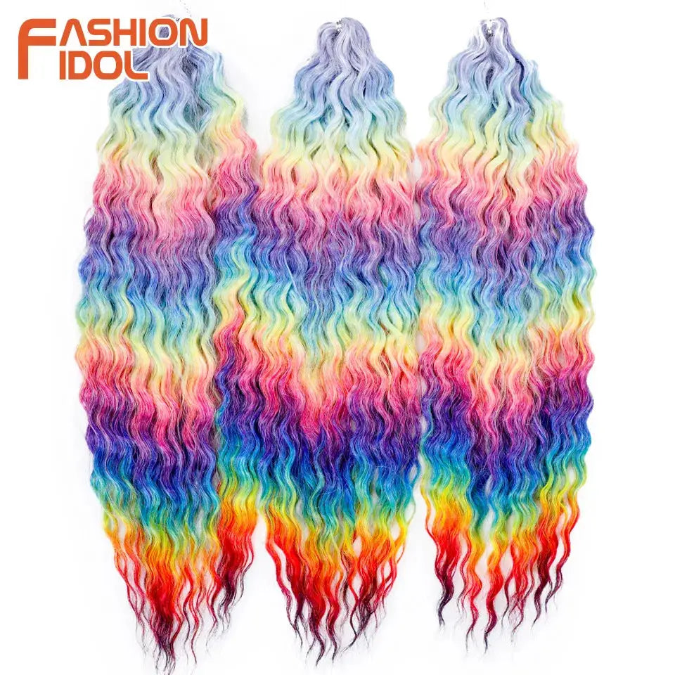 Ariel Hair synthetic twist crochet curly braid extensions, 24 inch rainbow water-wave bundles (three) by Simples Market