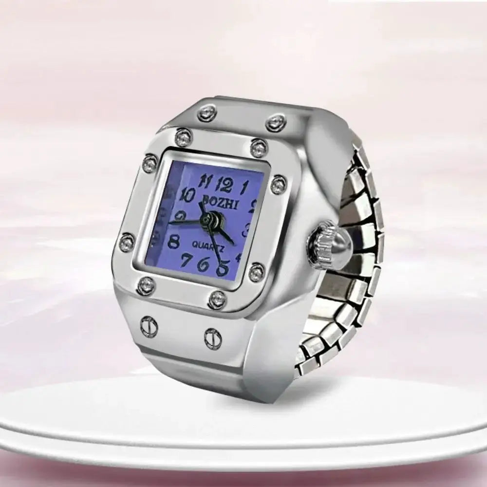 RetroPulse Heart Ring Watch With Adjustable Elastic Strap For Finger Sizes And Vintage Punk Roman Quartz Movement