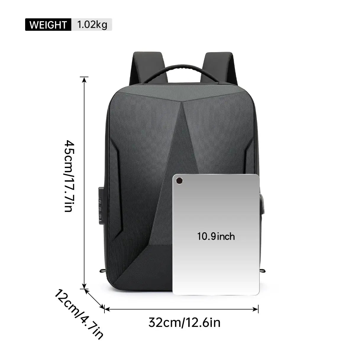 Backpack Simples Market black hard-shell with expandable laptop compartment, 32x45x12 cm, 1.02 kg