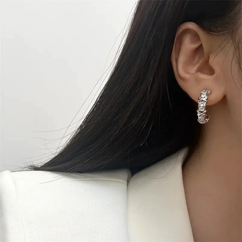 Women Stud Earrings Cubic Zirconia Cross Geometric Design Korean Fashion Jewelry Gift Wholesale