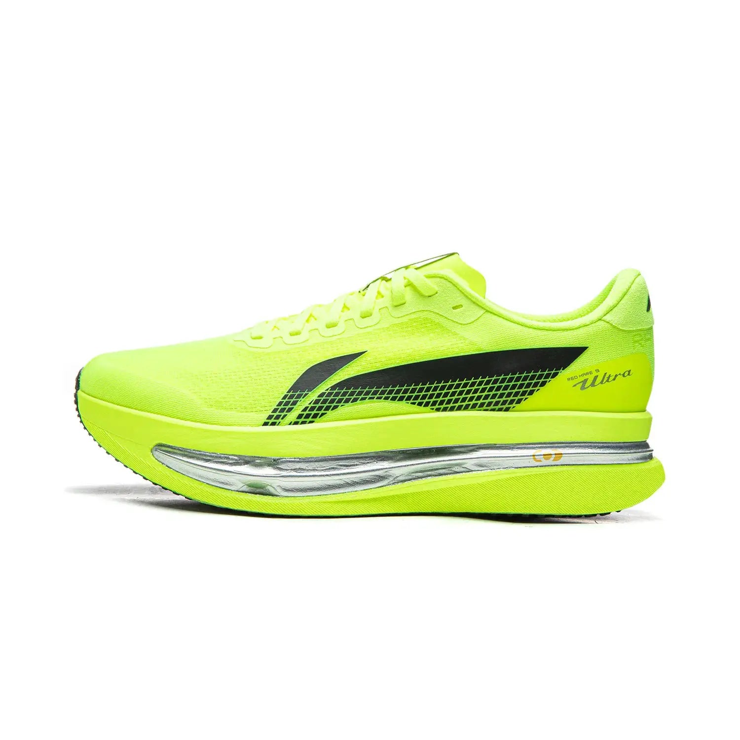 Li-Ning Ultra racing running shoes neon lime with black side stripe and visible cushioned midsole