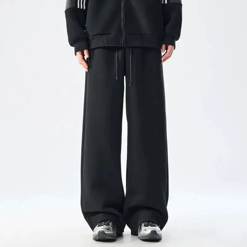 DUKEEN men's 400g heavyweight straight-leg sweatpants, black cotton-blend wide-fit casual pants