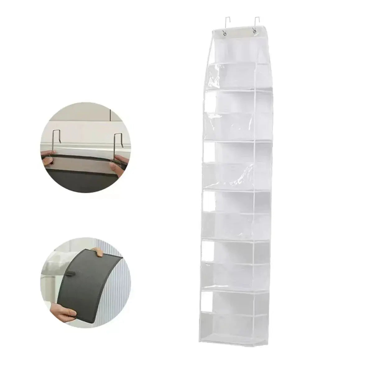 Hanging fabric storage organizer by Simples Market, clear 4/6-layer pockets for behind-the-door use