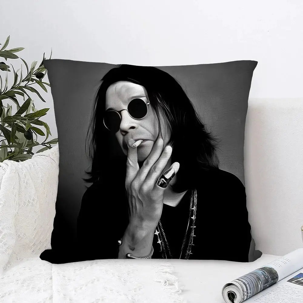 O-OZZY OSBOURNE pillow cover by Simples Market, grayscale double-sided plush square throw pillow.