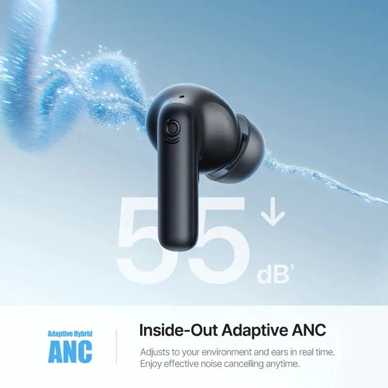 Baseus Bass EP10 wireless earbud, black with 55 dB adaptive ANC for noise reduction