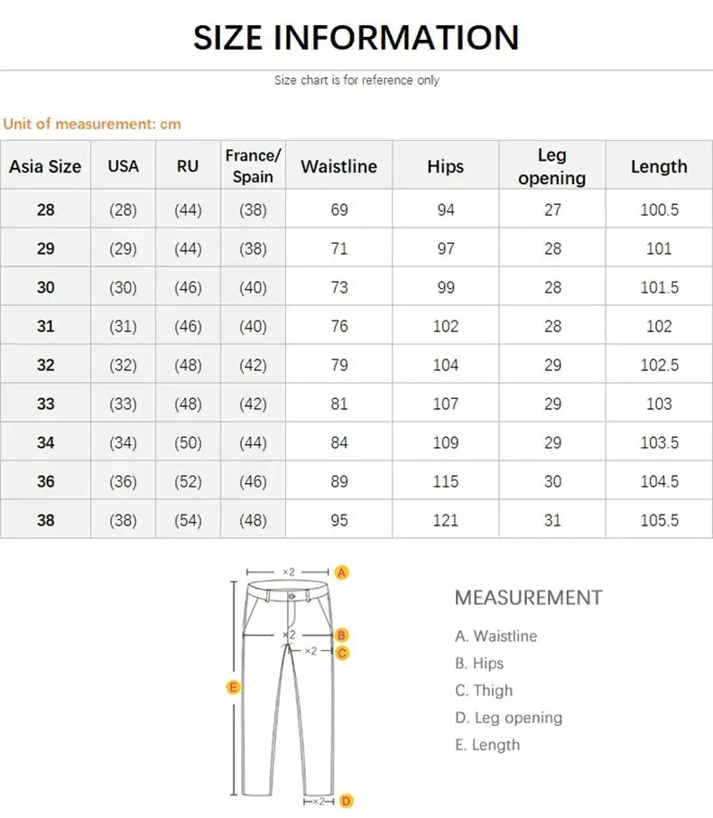 Simples Market men's casual pants, slim fit, 97.8% cotton in gray/black/khaki; size chart and measurement diagram