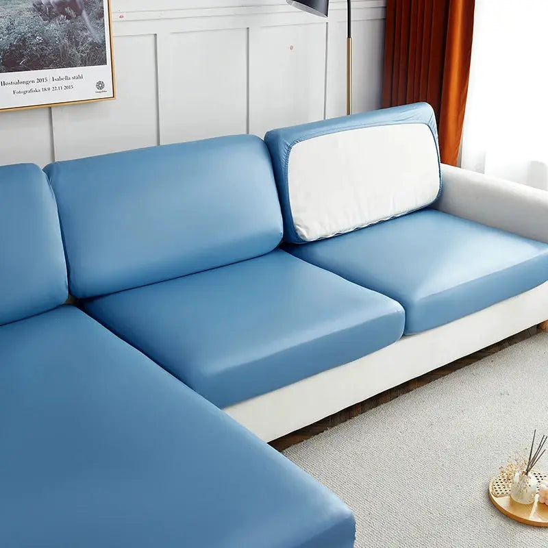 Sofa cover solid blue, waterproof PU elastic slipcover for corner sofa by Simples Market