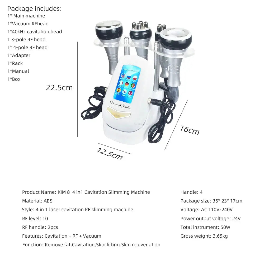 Simples Market 4IN1 Cavitation Slimming Machine, white ABS beauty device with 4 RF heads and touchscreen