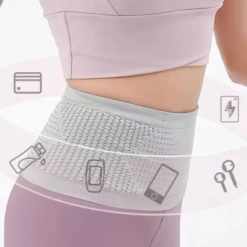 Seamless invisible running waist belt bag, gray unisex fitness fanny pack for phone