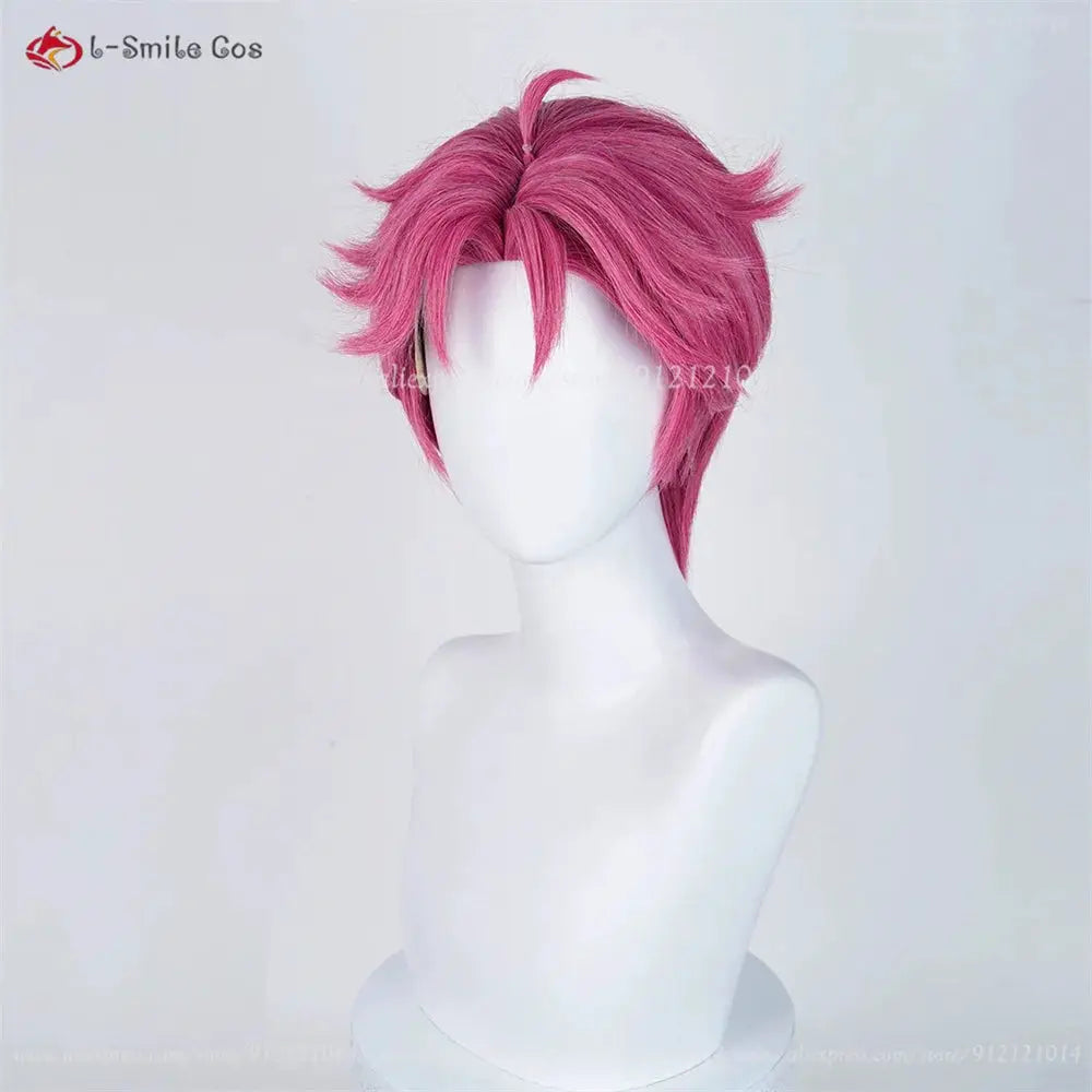 Pink anime cosplay wig for men and women, heat-resistant synthetic hair, short layered style by Simples Market