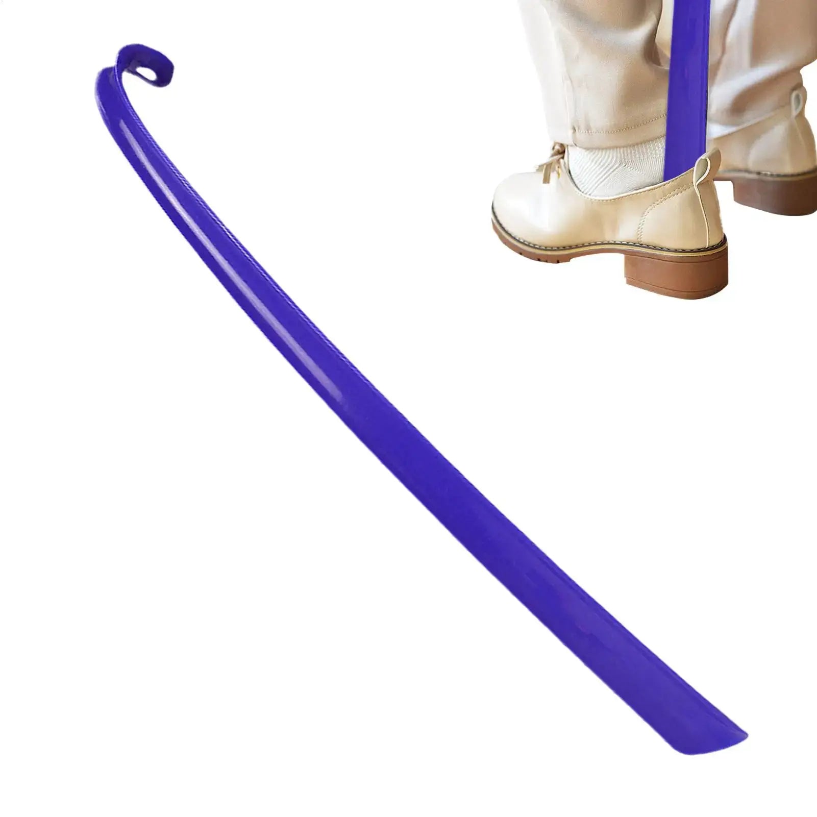Simples Market plastic extra-long purple shoehorn, for easy shoe donning.
