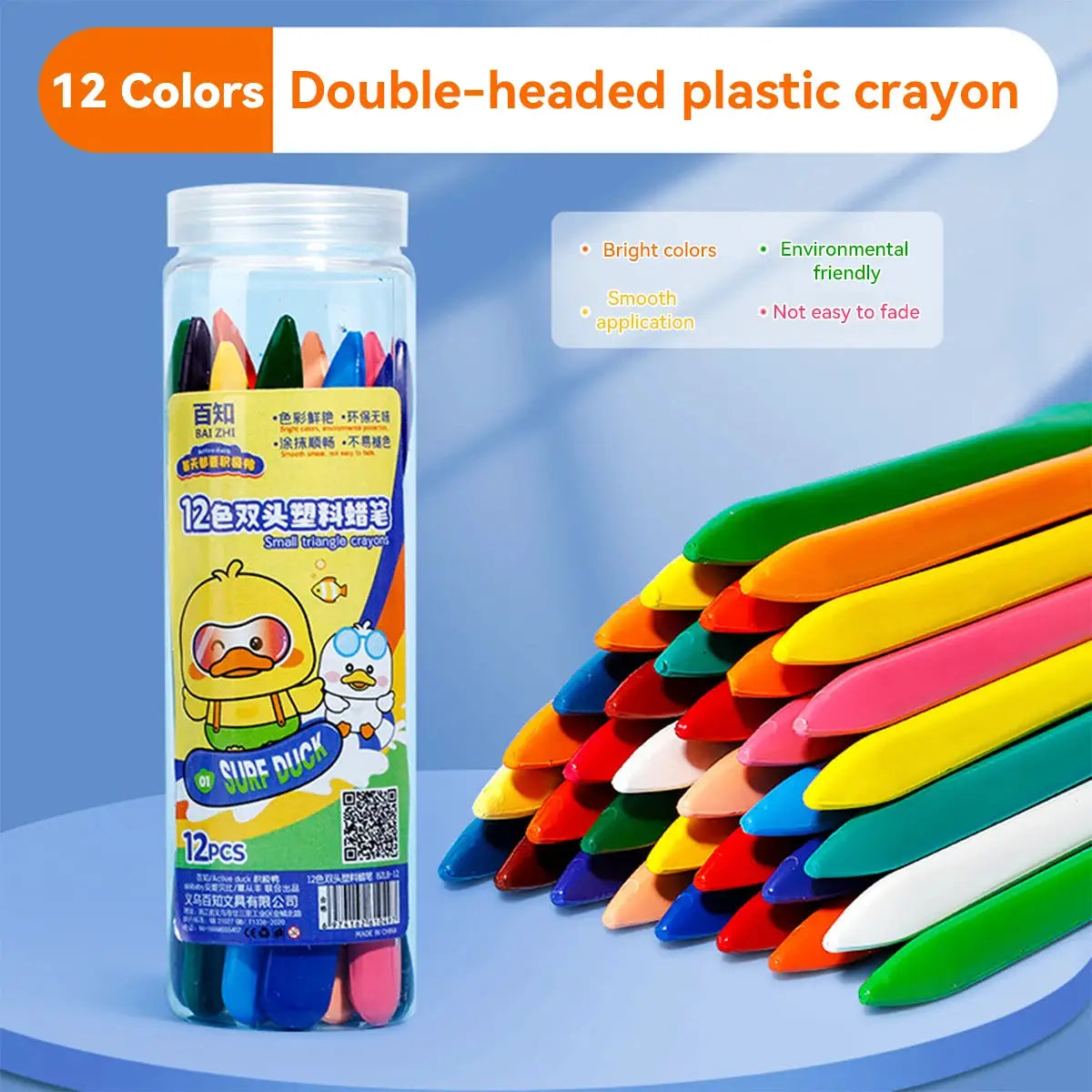 12-color double-headed triangle crayon set in a clear jar by Simples Market (12 pcs)