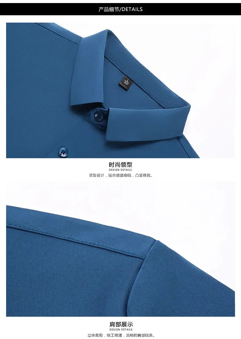 Simples Market Premium Men’s blue ultra-stretch shirt, silky business formal long-sleeve