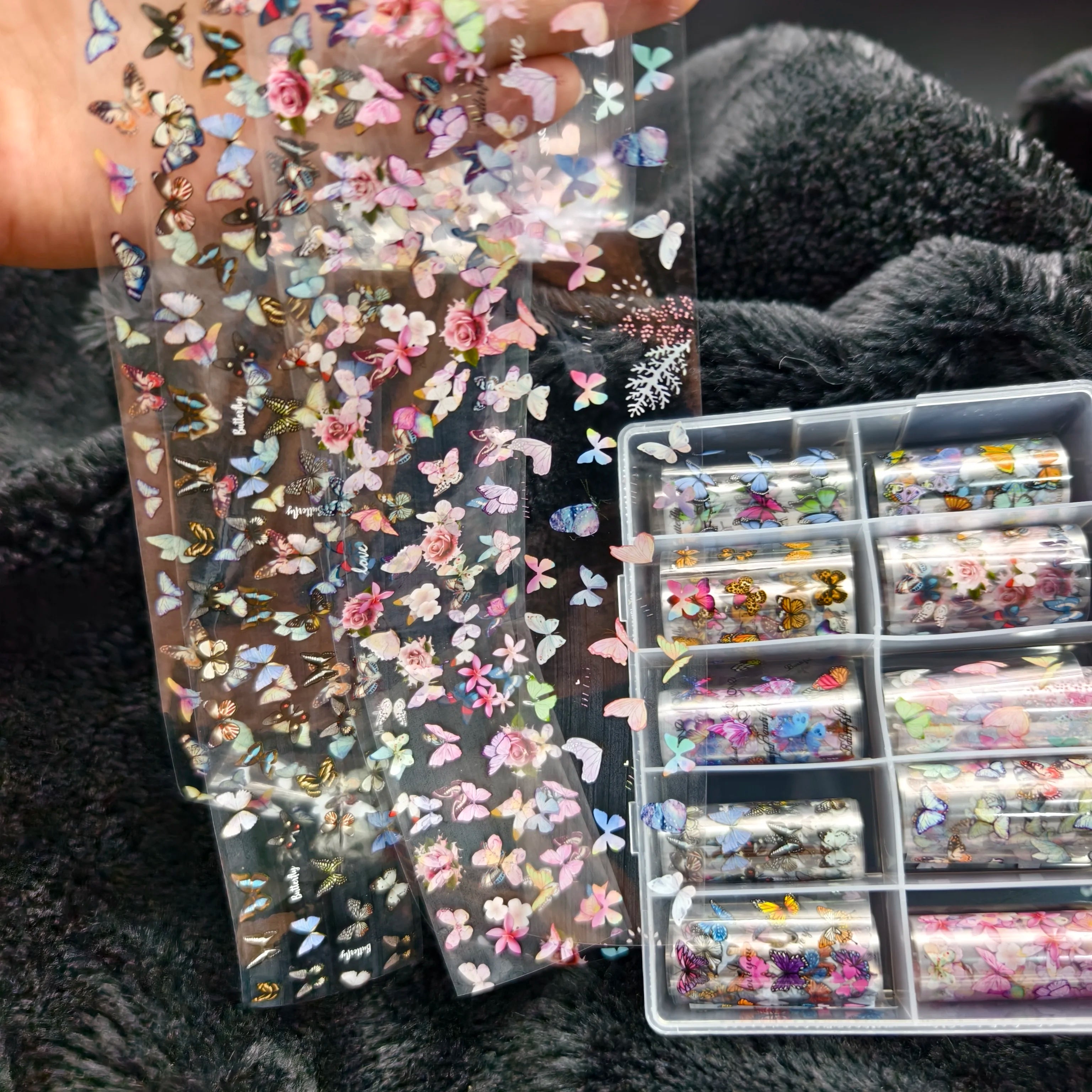 Simples Market 10-roll butterfly nail foil stickers set with assorted colorful butterfly designs for nail art