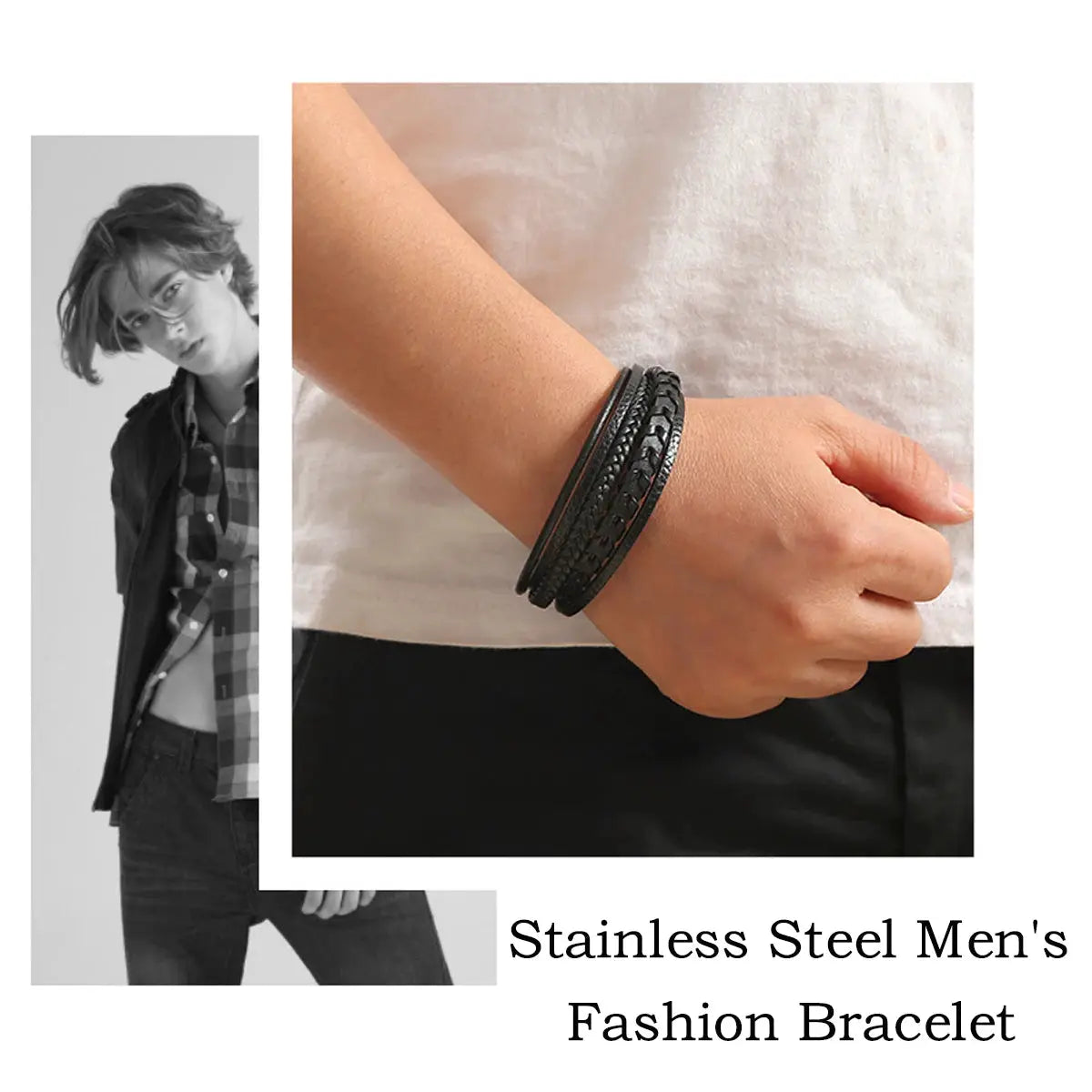 Mens Multi Layered Vintage Leather Rope Braided Bracelet With Alloy Magnetic Buckle Fashion Accessory