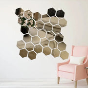 Hexagonal acrylic mirror wall stickers, 12pcs, crystal reflective tiles for wall decoration