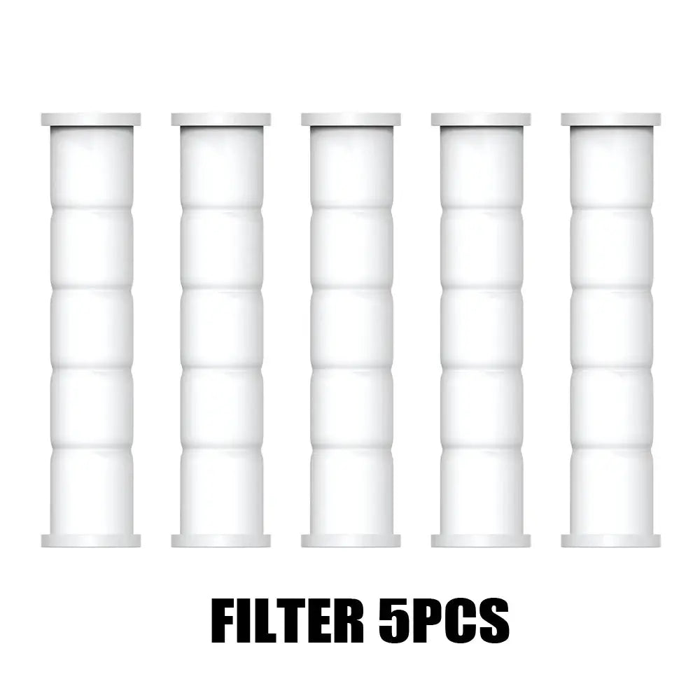 Shower filter cartridges set of 5, white cylindrical filters with metal ends