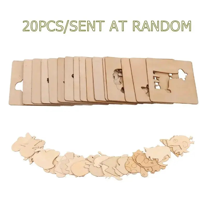 20 Pieces Montessori Wooden DIY Painting Stencils Set For Kids Educational Craft Toys And Puzzles Gift