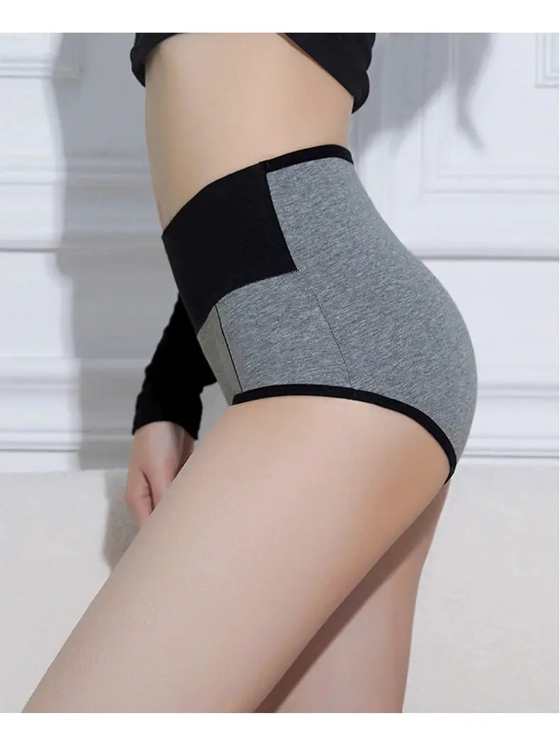 3-piece cotton high-waist body shaper panties in grey and black, Simples Market, plus sizes M-4XL