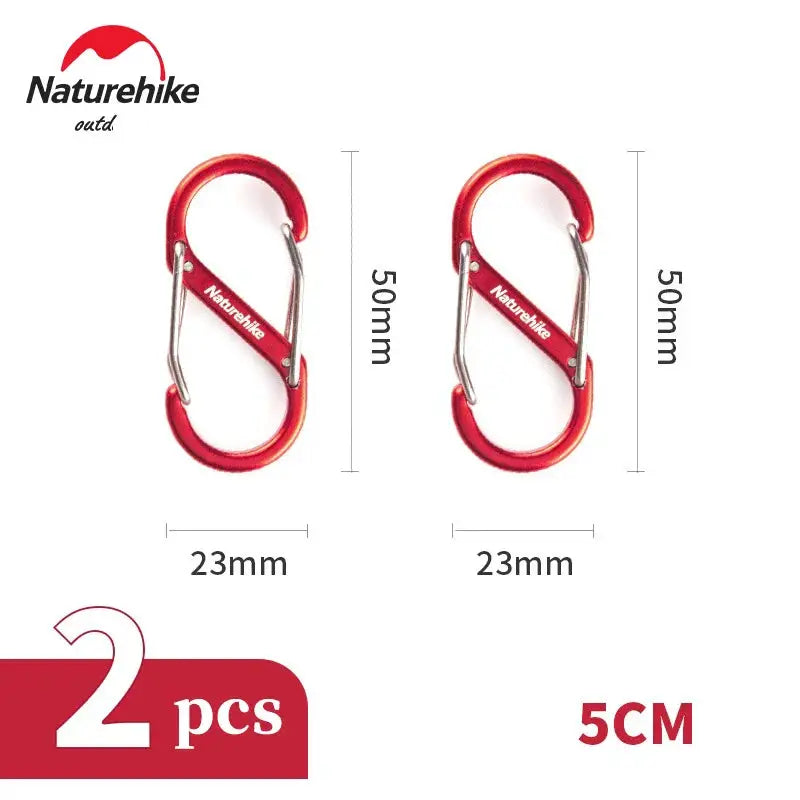 Naturehike S-shaped aluminum camping buckles, red, 50mm x 23mm, 2 pcs