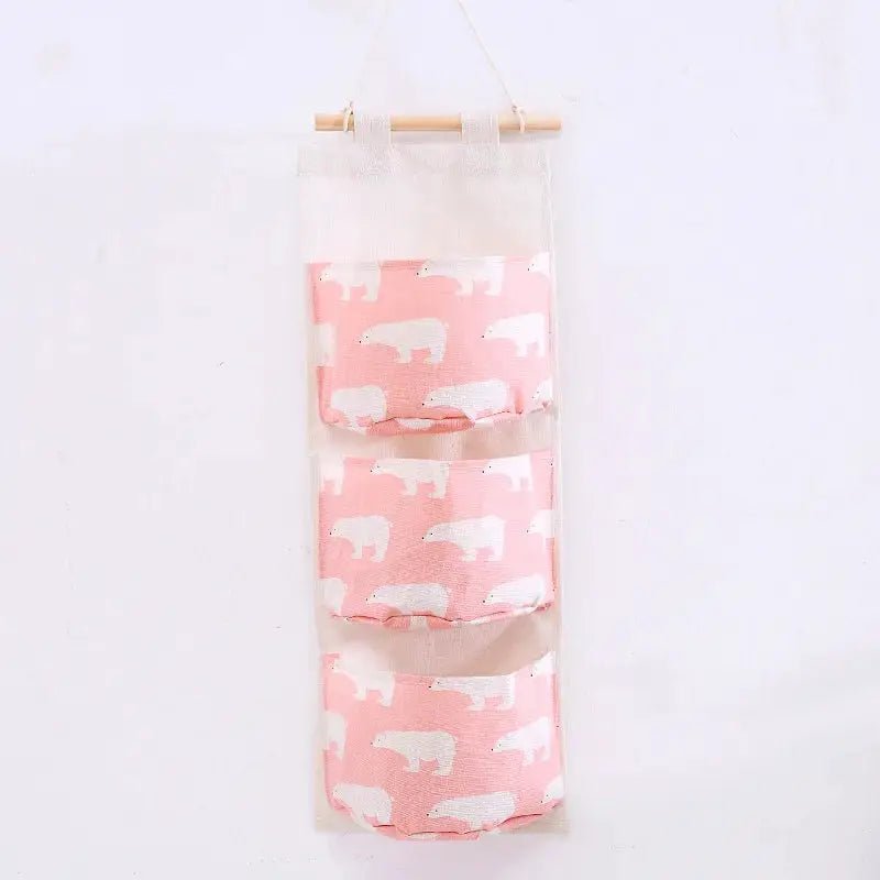 Three Pocket Hanging Wall Storage Bag Cotton Linen Organizer For Bedroom Living Room Kitchen Door Or Wall Mount - Simples Market