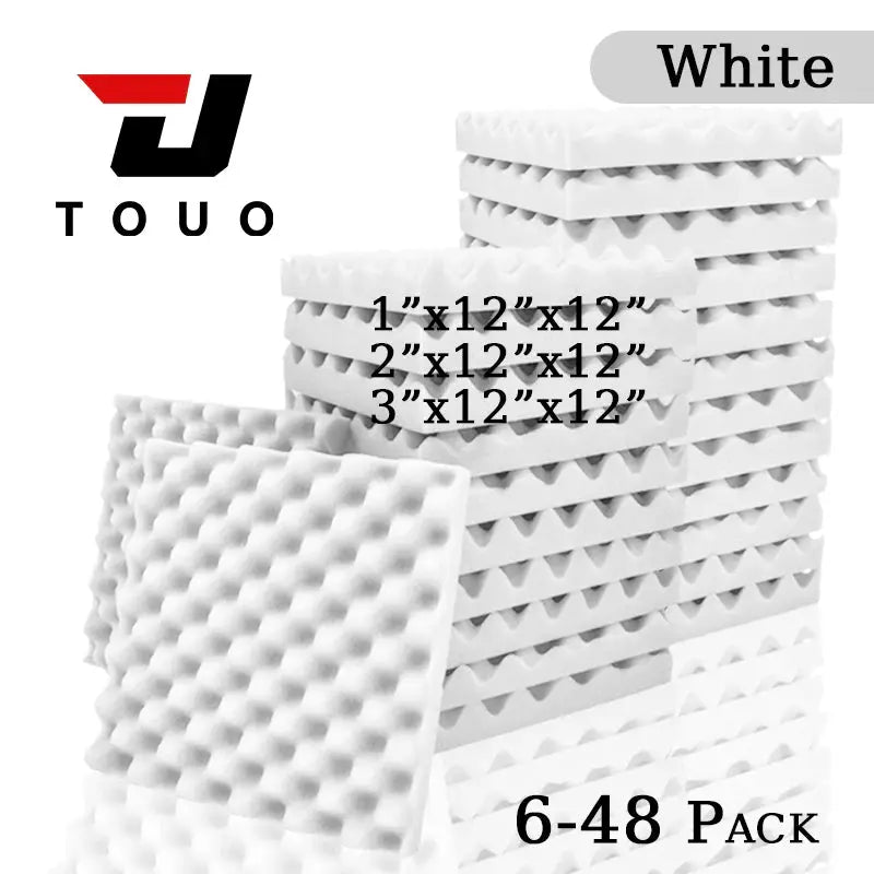 TOUO white egg-crate acoustic foam panels, high-density sound absorption, 6-48 pack, Simples Market