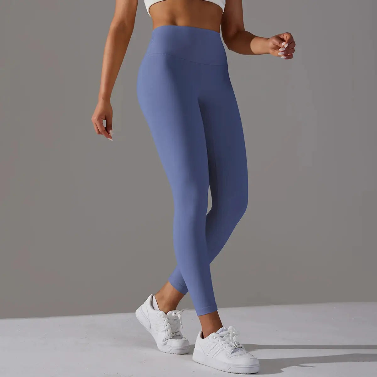 Simples Market high-waist blue leggings for fitness; women's gym yoga tight leggings