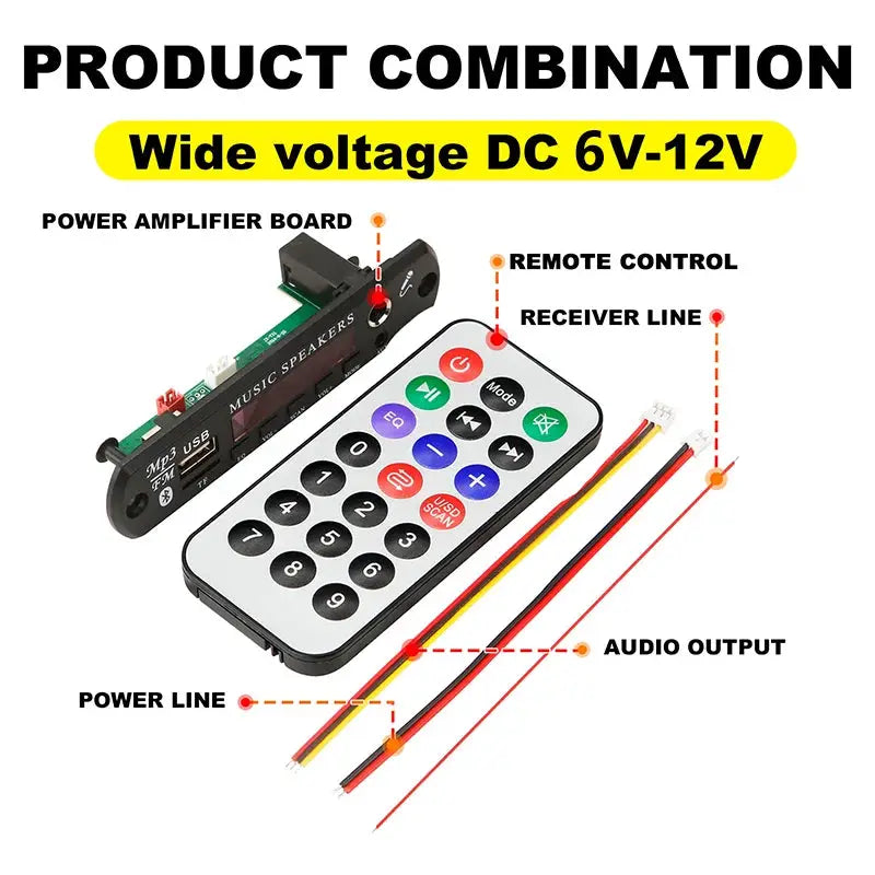 DC 12V Bluetooth 5 Point 0 MP3 WMA WAV APE Decoder Board Hands Free Car Audio USB TF Card FM Radio MP3 Player Speaker
