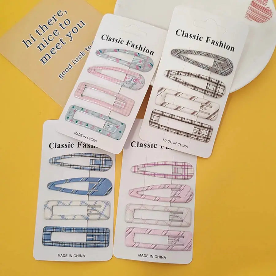 Korean Chic 4 Piece Plaid BB Hairpins Set Durable Alloy Korean Style Hair Clips For Girls And Women
