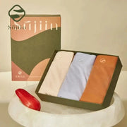 SUJIIN 3-pack women's seamless panties in white, light blue, and tan; breathable antibacterial fabric, Simples Market.
