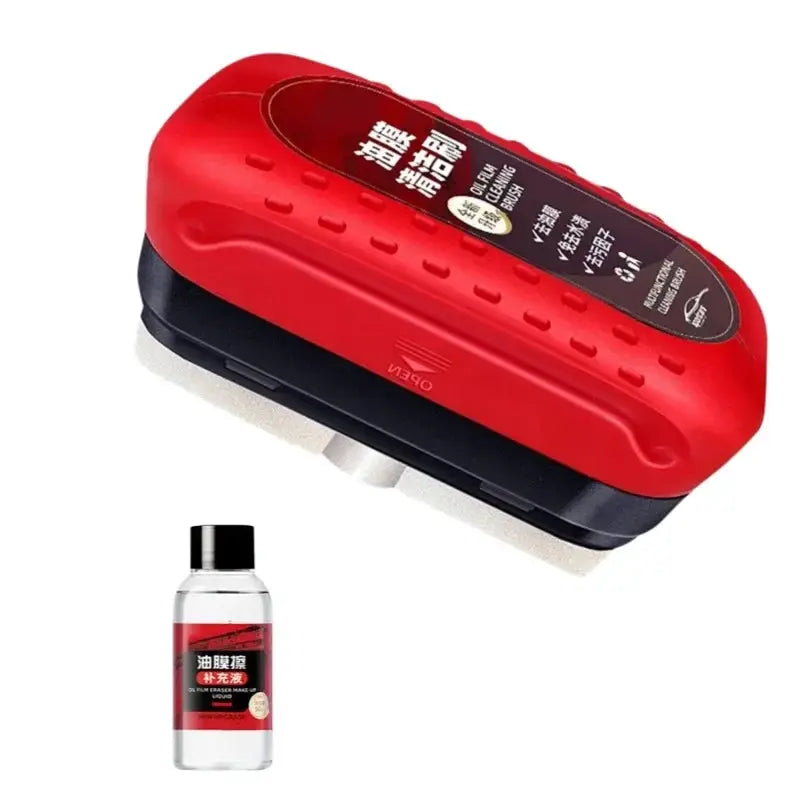 Simples Market 2-piece car glass cleaner set with red sponge brush and cleaning liquid bottle