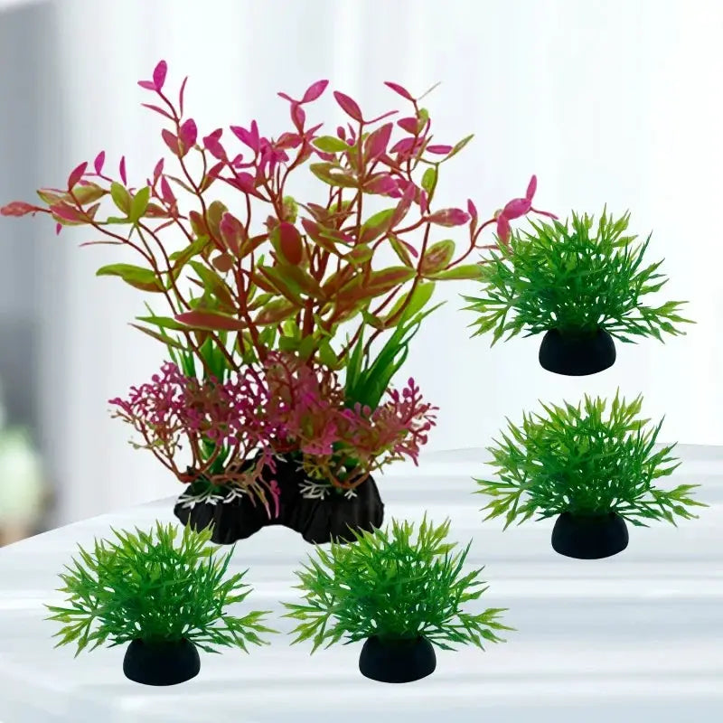 5 Piece Aquarium Plants Ornaments Set Artificial Water Grass Decoration For Fish Tanks