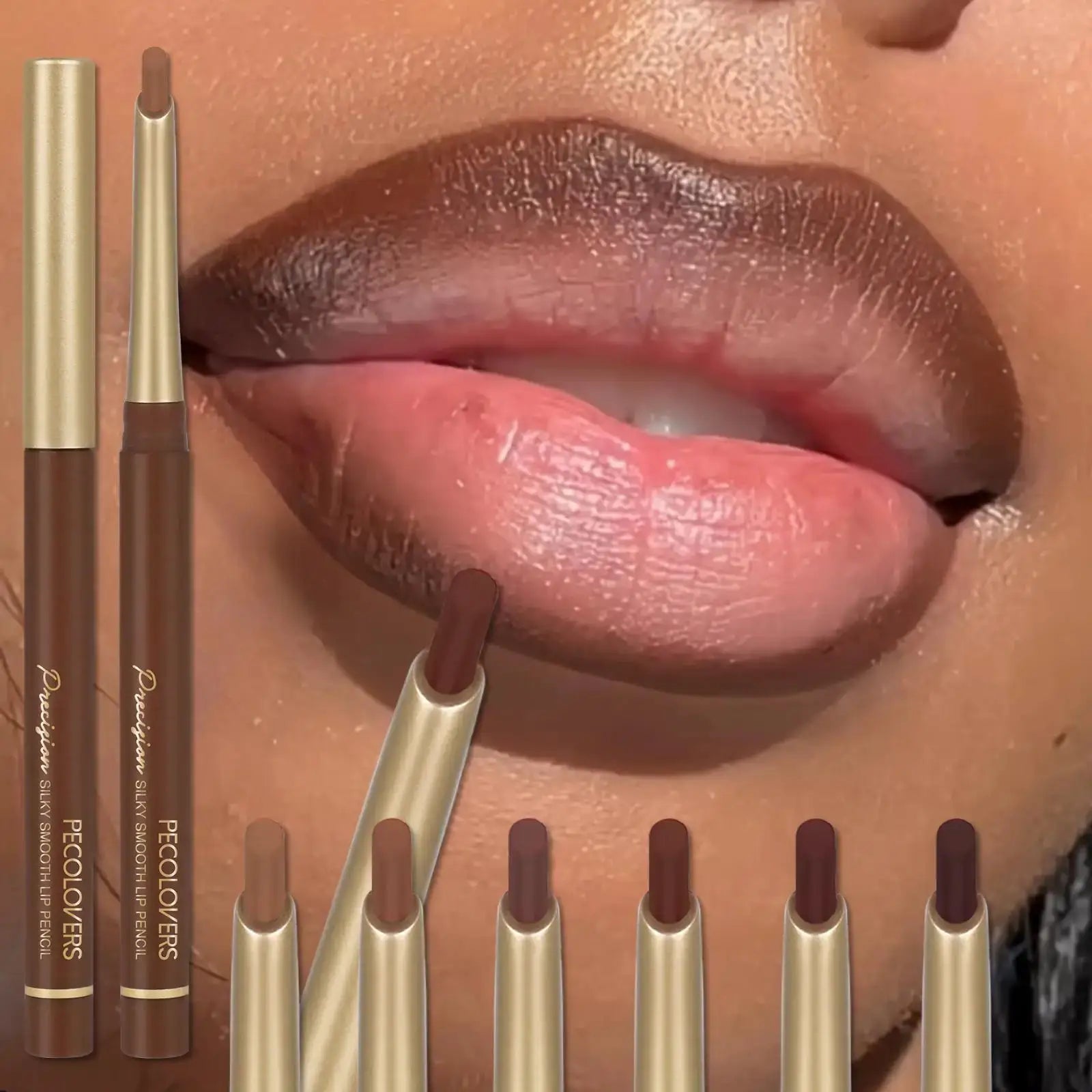 LuxLiner Matte Lip Liner Pencil Six Nude And Brown Shades Bevel Design For Precise Contour And Long Lasting Color