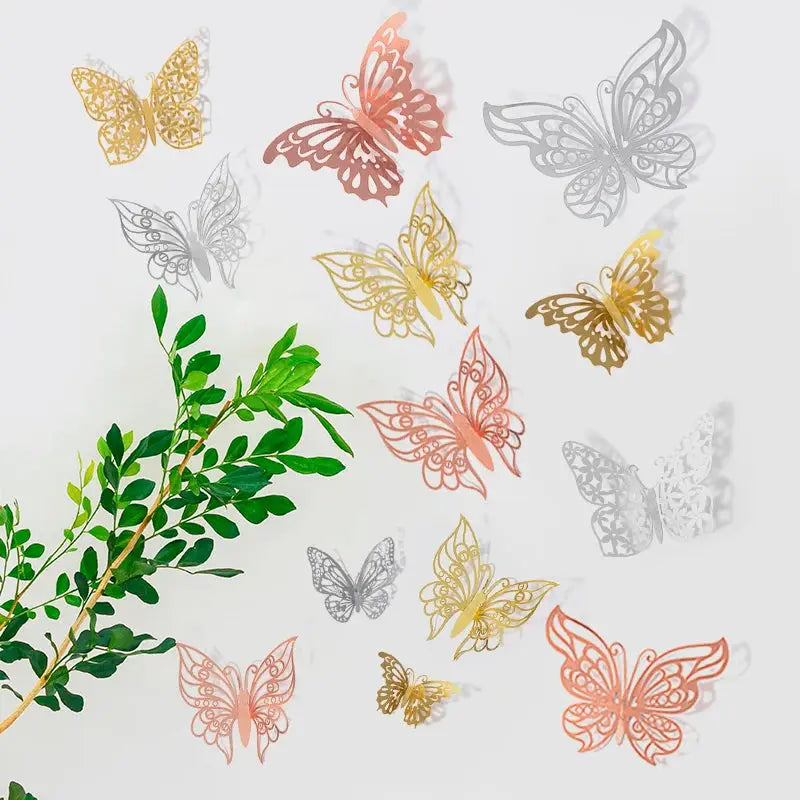 12 Piece Set 3D Hollow Butterfly Wall Stickers For Wedding Decor Children Room Living Room Kids Bedroom DIY