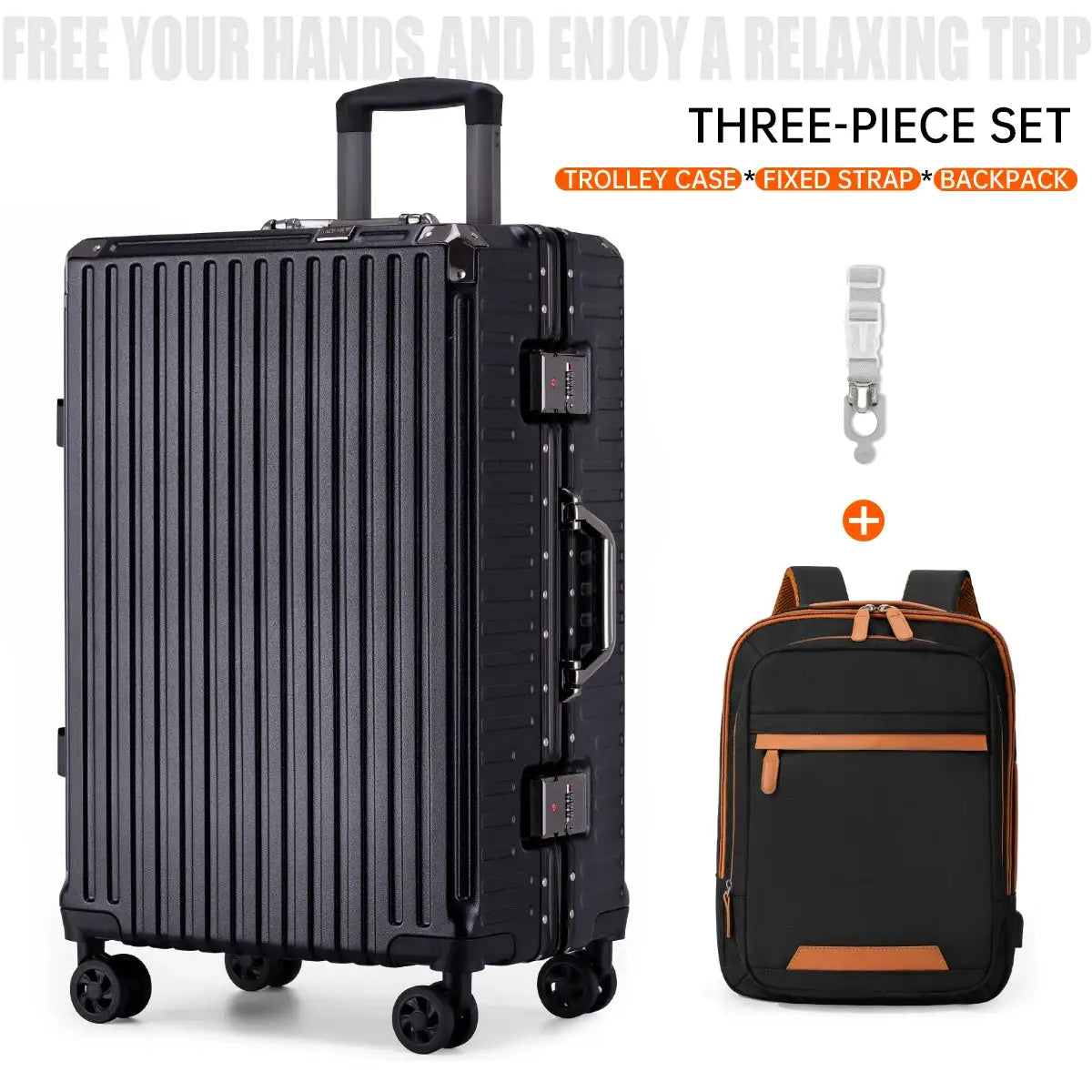 Trolley Luggage Aluminum Frame Rolling Suitcase Durable Carry On With USB Charging And 360 Degree Spinner Wheels