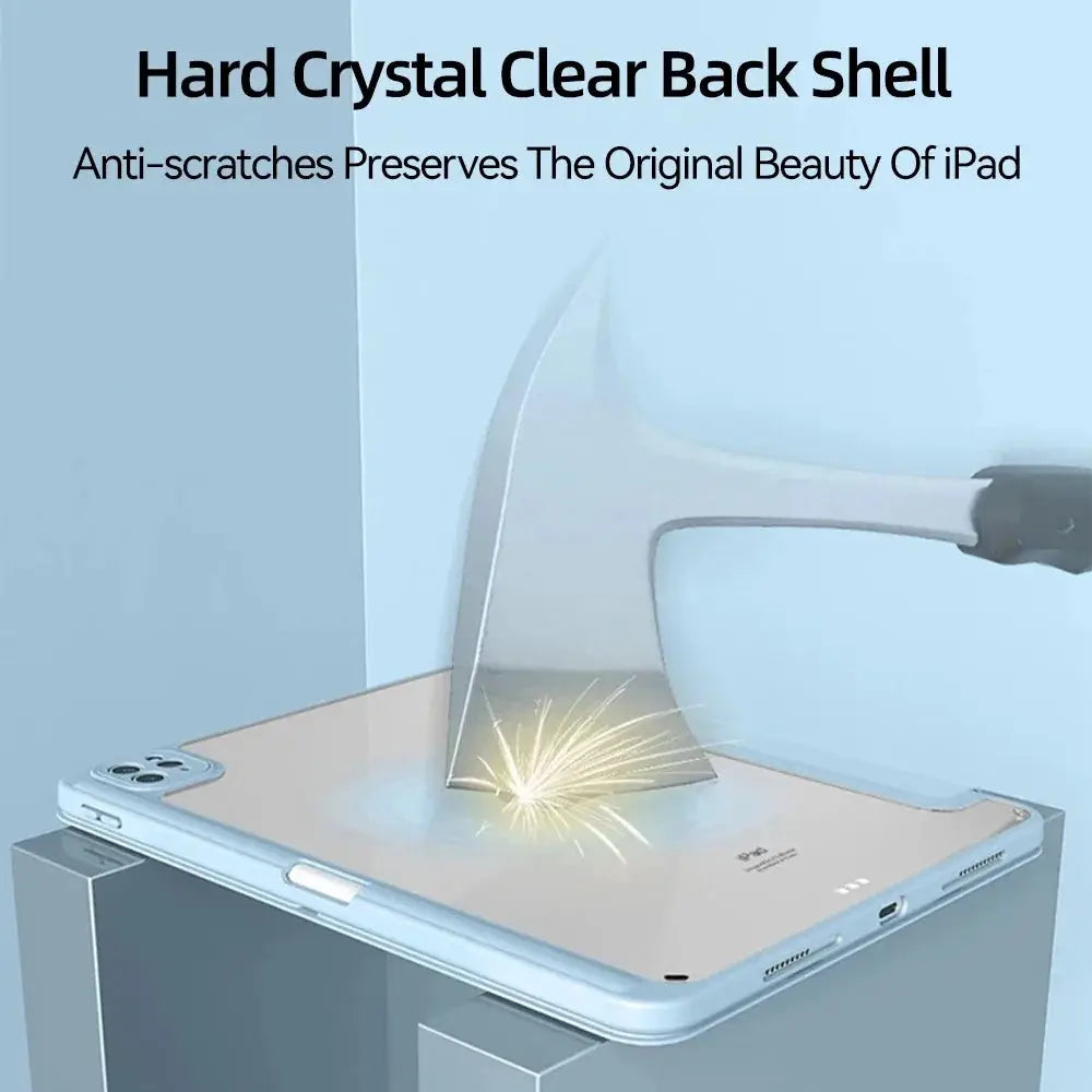 NovaGuard iPad Pro Case for 11 and 12.9 Inch Crystal Clear Back with Pencil Holder and TPU Protection