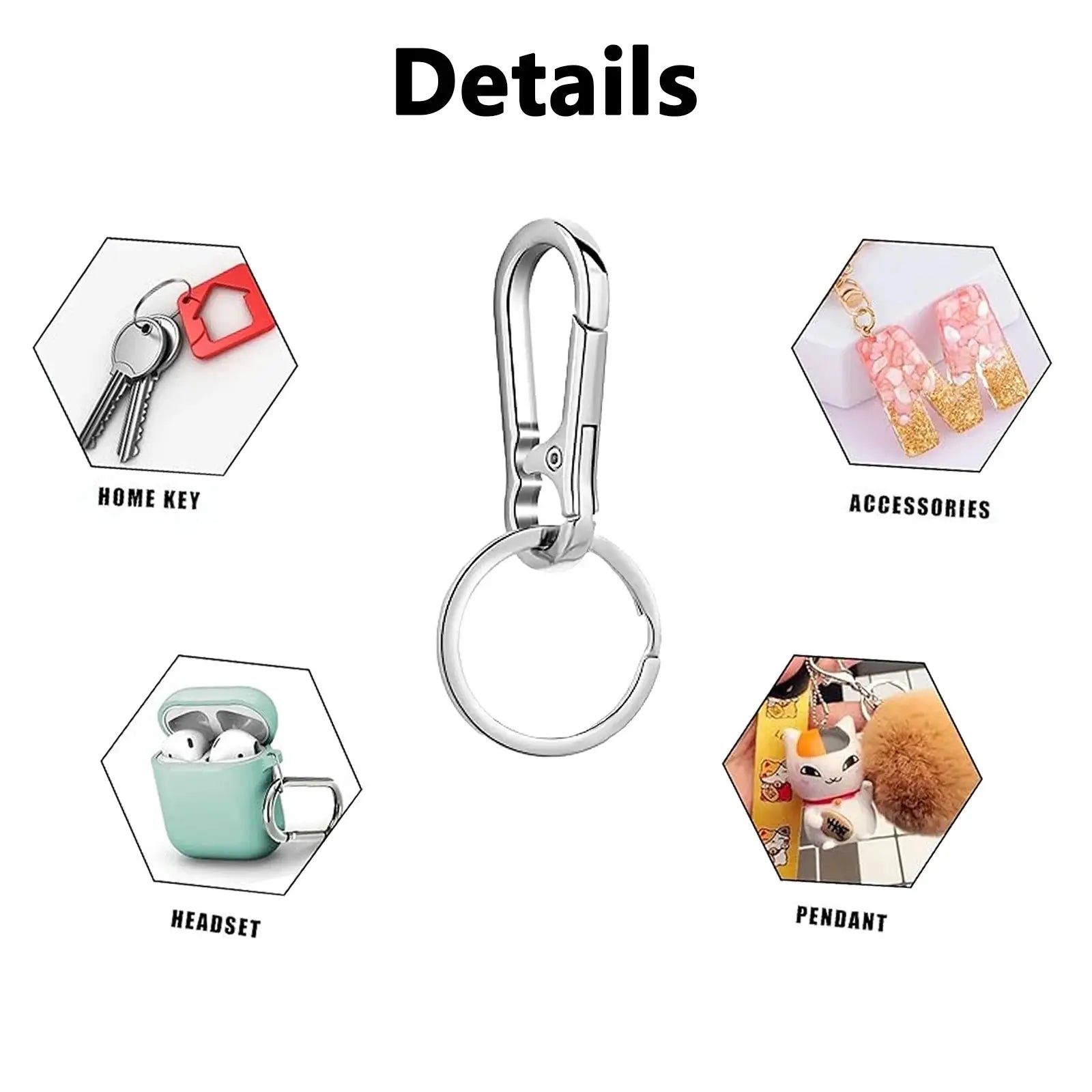 Six Piece Metal Carabiner Clip Keychain Set For Car Keys And Home Keys Organizer